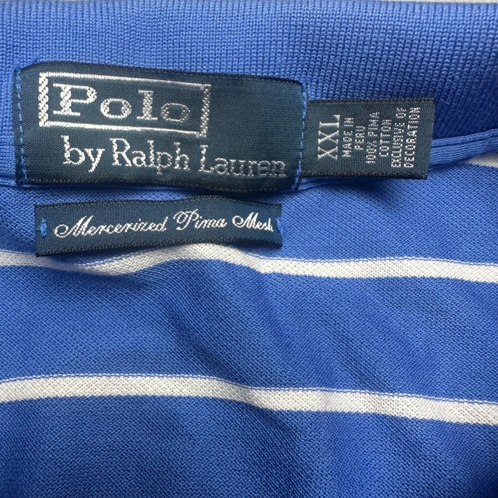 Polo Ralph Lauren Shirt Mens XXL Blue White Striped Mercerized Pima Mesh Polo - Picture 4 of 8